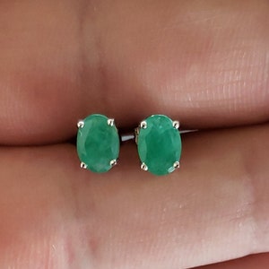 14Kt Gold Genuine Emerald Earrings, Emerald Studs, Emerald Oval Earrings, May Birthstone Earrings