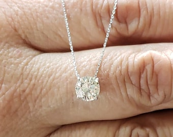 14K Gold 1 Ct Diamond Necklace, Lab Grown Diamond Pendant, Diamond Solitaire Necklace