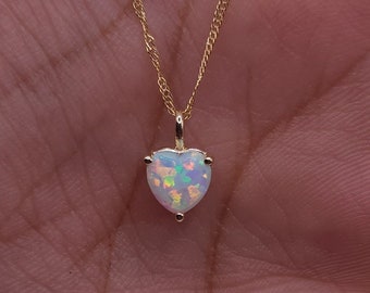 14Kt gouden opaal hart ketting, opaal hanger, oktober geboortesteen ketting