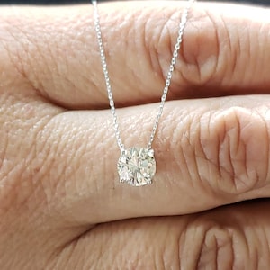 14K Gold 1 Ct Diamond Necklace, Lab Grown Diamond Pendant, Diamond Solitaire Necklace