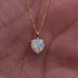 14Kt Gold Opal Heart Necklace, Opal Pendant, October Birthstone Necklace