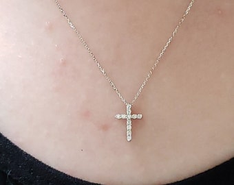 Cross Diamond Necklace, 14K Gold 0.10 Ct Diamond Cross Necklace, Natural Diamond Pendant, Real Diamond Necklace, Unisex