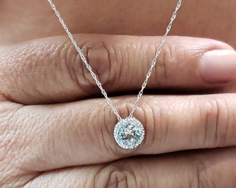 14Kt Gold Natural Aquamarine Necklace, Aquamarine Diamond Necklace, Aquamarine Pendant, March Birthstone Necklace