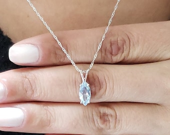 14Kt Gold Aquamarine Necklace, Aquamarine Pendant, Marquise Necklace, March Birthstone Necklace, Last Minute Gifts
