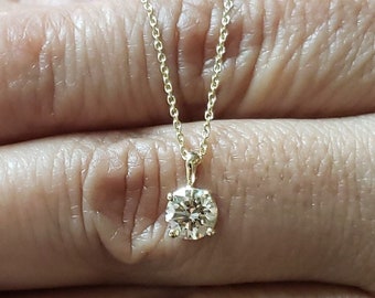 14K Gold 0.60 Ct Diamond Necklace, 14K Gold Lab Grown Diamond Solitaire Pendant