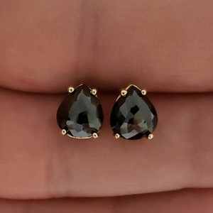 14Kt Gold 3.50 Ct Black Diamond Earrings, Natural Rose Cut Black Diamond Earrings, Teardrop Black Diamond Earrings, Black Diamond Studs