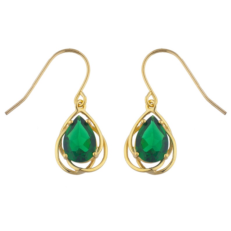 Emerald stone earrings in gold Clearance