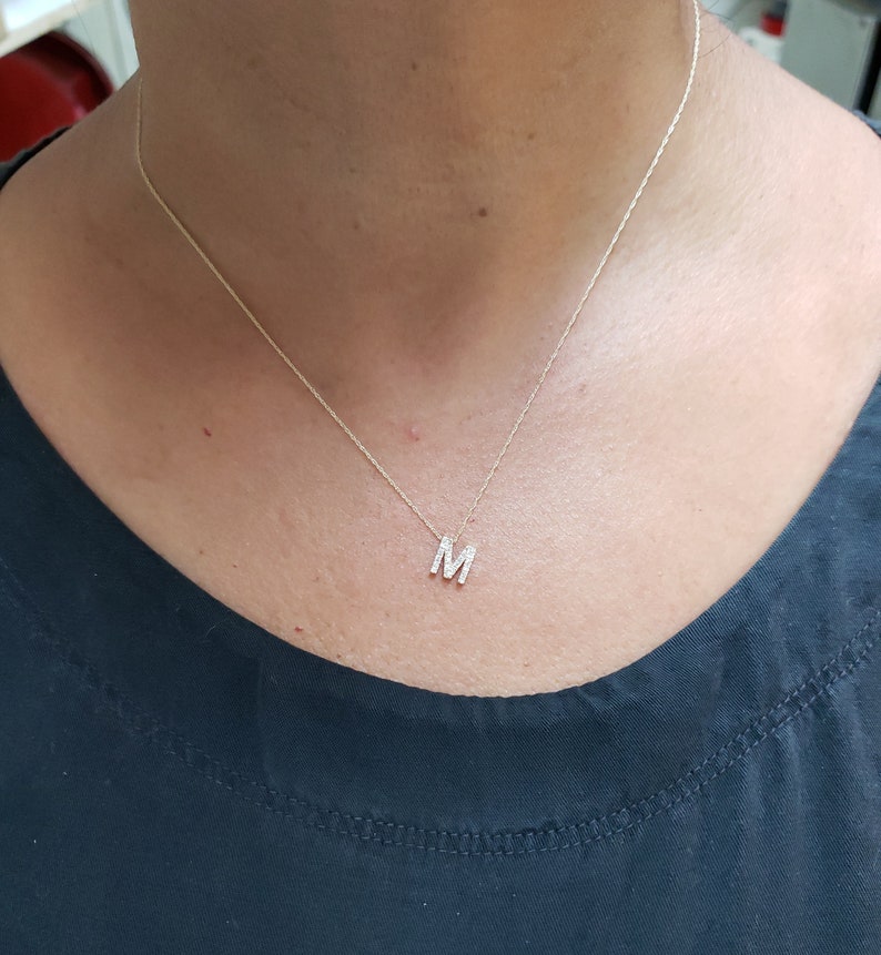 14Kt Gold Diamond Initial Necklace, Letter Necklace, Gold Diamond Necklace, Natural Diamond Necklace, Beautiful Necklace image 5