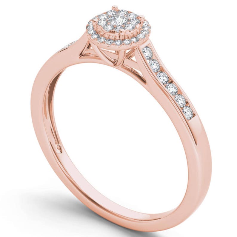 10Kt Rose Gold 0.25 Ct Genuine Natural Diamond Engagement Halo Ring