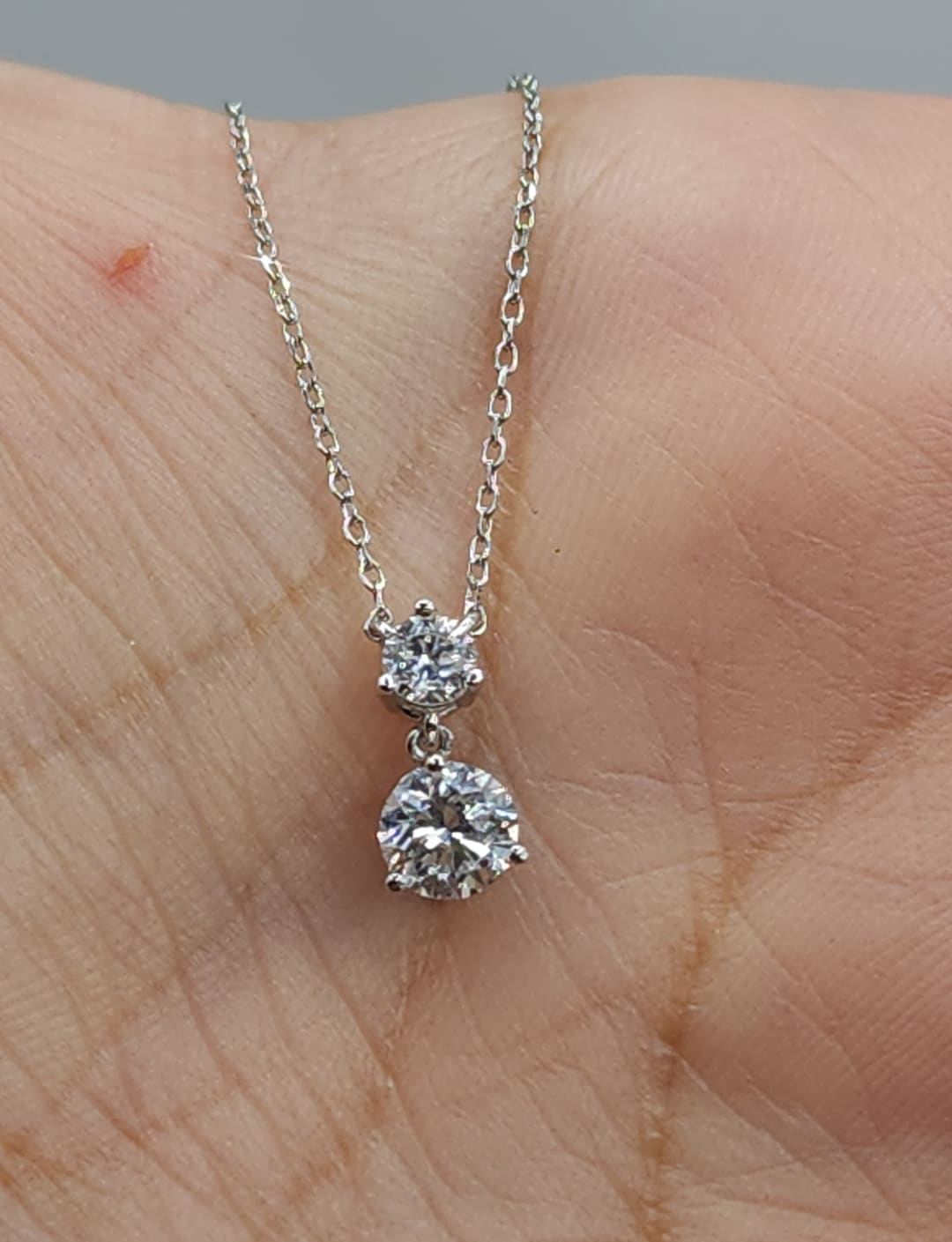 0.47 Ct Diamond Necklace 14K Gold Lab Grown Diamond Solitaire Pendant Necklace 2 Stone Diamond Necklace 3 Prong Diamond Necklace Etsy Australia