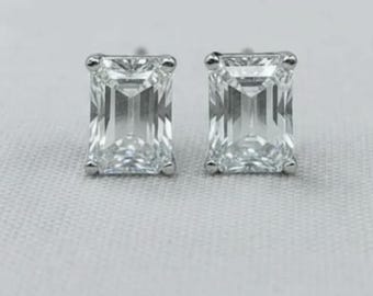 2 Ct Diamond Earrings, 14Kt Gold Lab Grown Diamond Earrings, Diamond Emerald Cut Earrings, Diamond Studs