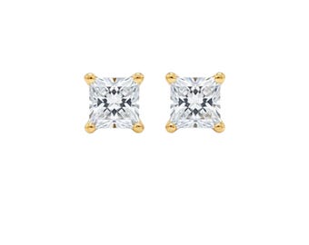 Pendientes de diamantes de talla princesa / Pendientes de diamantes cultivados en laboratorio en oro de 14 quilates / Pendientes de diamantes cuadrados para mujer / Regalo de joyería minimalista / 0,25 CTW vs.