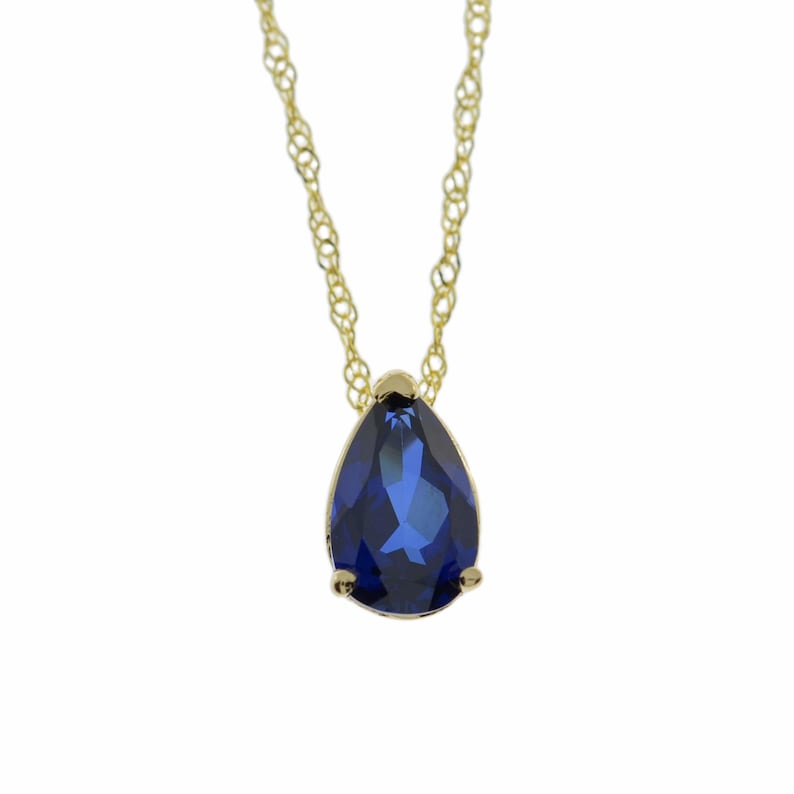 14Kt Gold Blue Sapphire Teardrop Necklace, Sapphire Pendant, September Birthstone Necklace, Sapphire Gold Necklace image 6