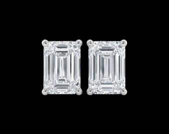 2 Ct Diamond Earrings, 14Kt Gold Lab Grown Diamond Earrings, IGI Certified Diamond Emerald Cut Earrings, Diamond Studs