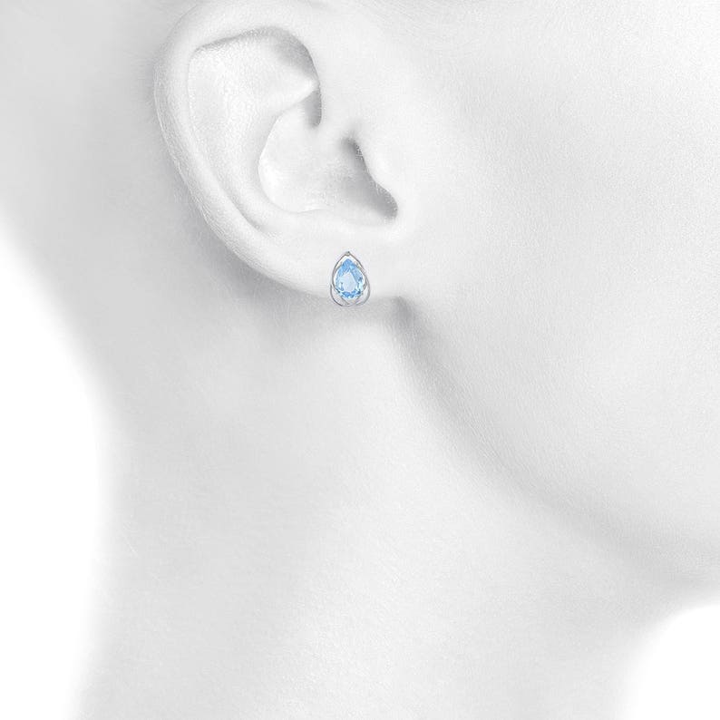 White Gold 4 Ct Blue Topaz Pear Teardrop Design Stud Earrings .925 Sterling Silver Gift For Her Bridesmaid Bridal Wedding Jewelry