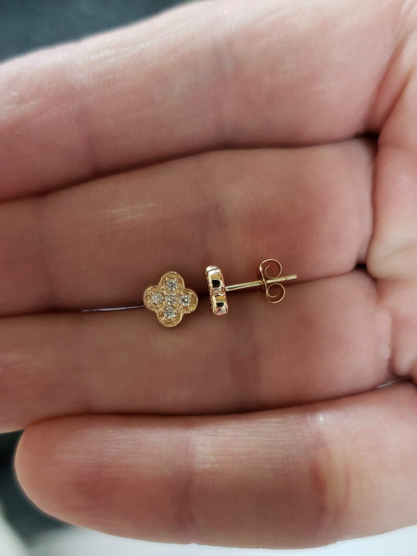Clover Diamond Earrings 14kt Gold Diamond Earrings Gold Etsy