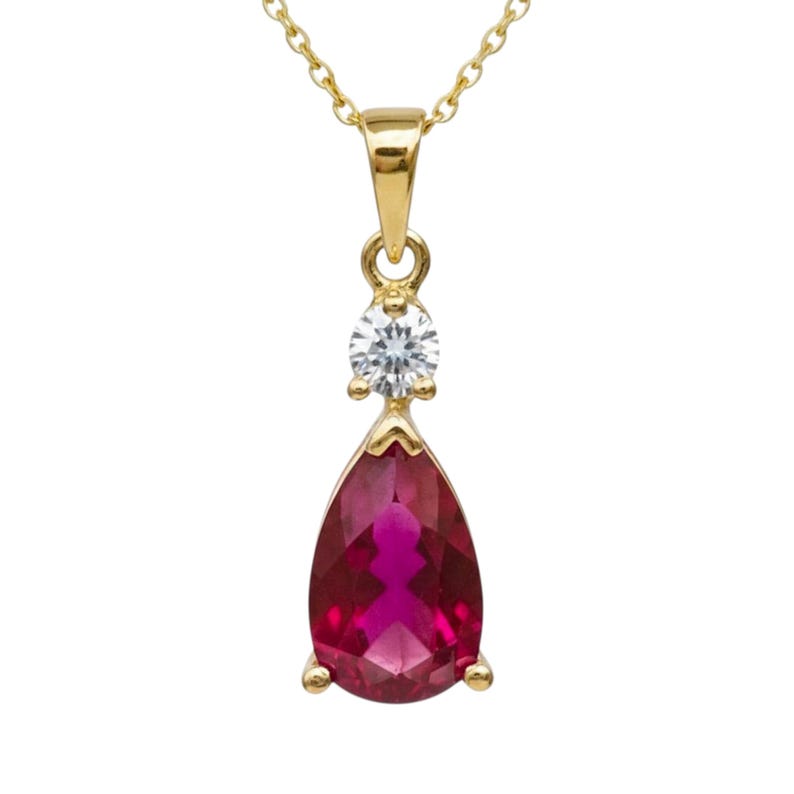 14kt Gold Ruby Necklace, Ruby Teardrop Necklace, Lab Grown Diamond Ruby ...