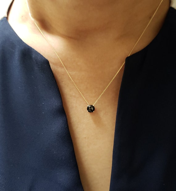 0.60 Ct Rose Cut Black Diamond Necklace 14K Gold Black Diamond