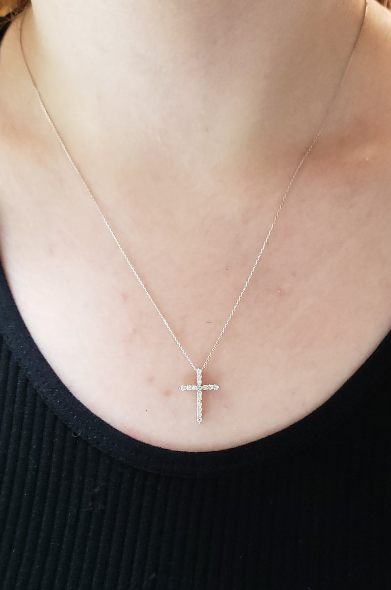 0.25 Ct Cross Diamond Necklace, 14K Gold Diamond Cross Necklace, Natural Diamond Pendant, Real Diamond Necklace, Unisex image 4