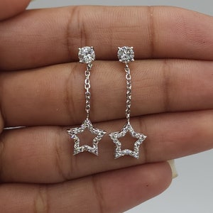 0.90 Ct Diamond Earrings, 14Kt Gold Lab Grown Diamond Earrings, Open Star Diamond Dangle Stud Earrings image 5