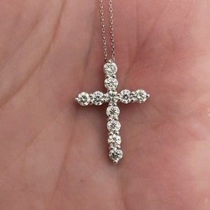 14K Gold 1 Ct Diamond Cross Necklace, Natural Diamond Pendant, Real Diamond Necklace, Unisex image 4