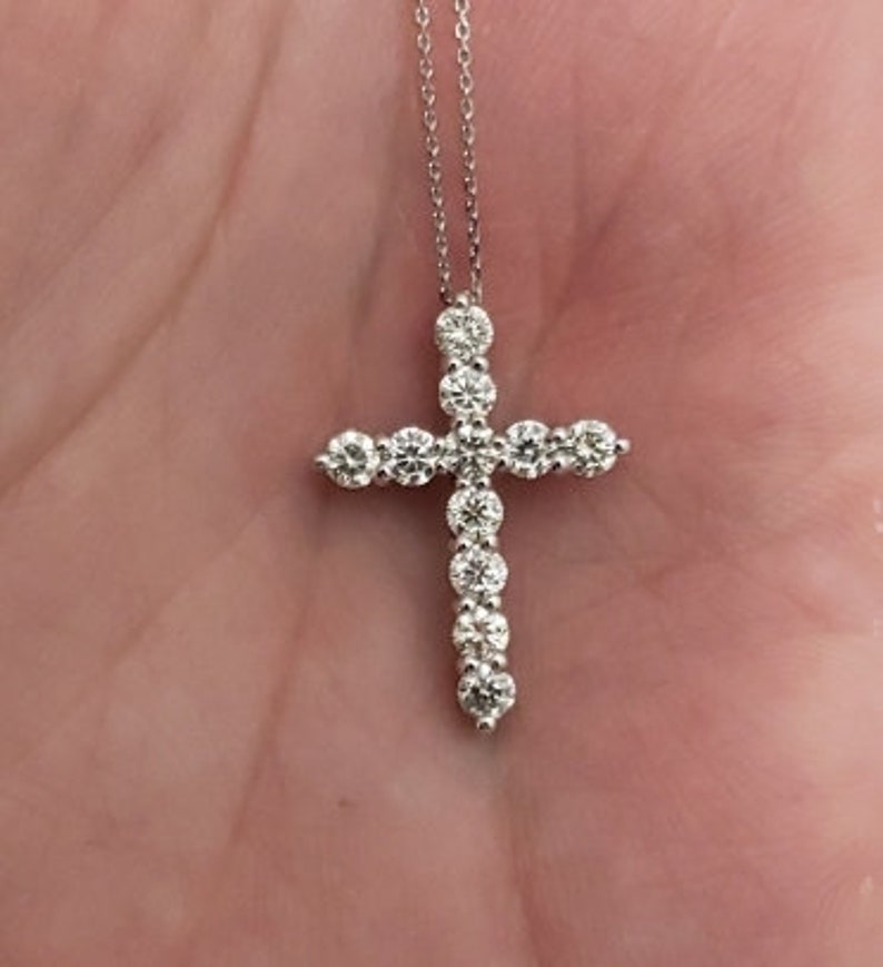 14K Gold 1 Ct Diamond Cross Necklace, Natural Diamond Pendant, Real Diamond Necklace, Unisex image 4