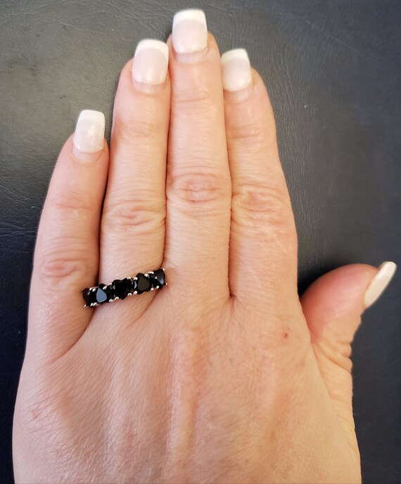 5 Hearts Genuine Black Onyx Heart Ring 925 Sterling Silver Etsy