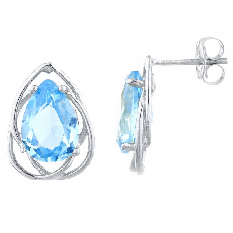 White Gold 4 Ct Blue Topaz Pear Teardrop Design Stud Earrings .925 Sterling Silver Gift For Her Bridesmaid Bridal Wedding Jewelry