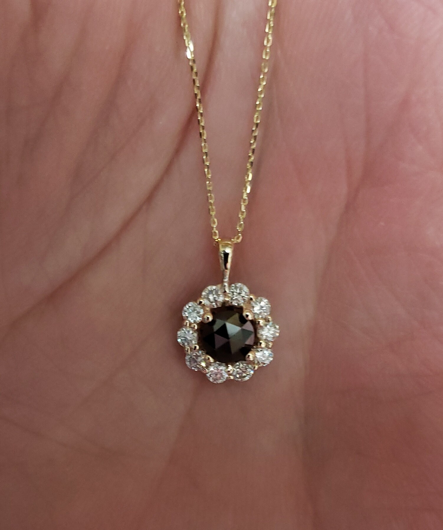 Diamond Necklace 14K Gold Black Diamond 