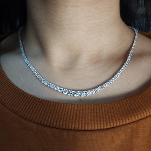 9.13 Ct Diamond Tennis Necklace, 14K Gold 17 inch Graduated Lab Grown Diamond Tennis Necklace, Beautiful White Diamonds