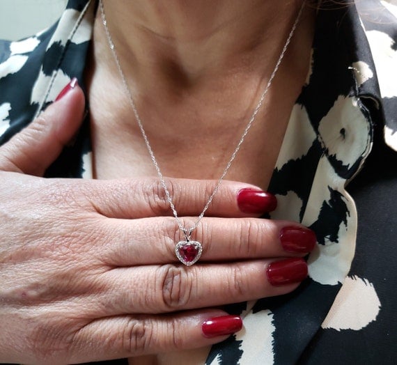 Shop Now Heart Shape Opal Gemstone Necklace In 14k Solid Gold