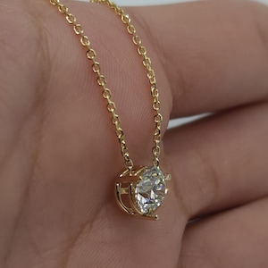 14K Gold 1 Ct Diamond Necklace, Lab Grown Diamond Pendant, 3 Prong Diamond Solitaire Necklace image 4