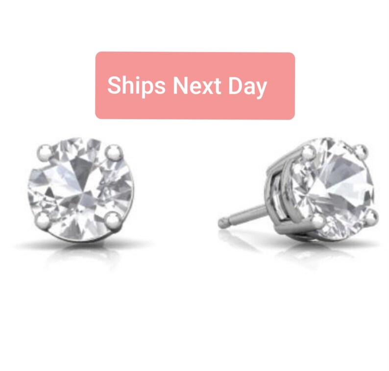 White Gold White Sapphire Round Stud Earrings .925 Sterling Silver Dainty Gift For Her Bridesmaid Bridal Wedding Jewelry