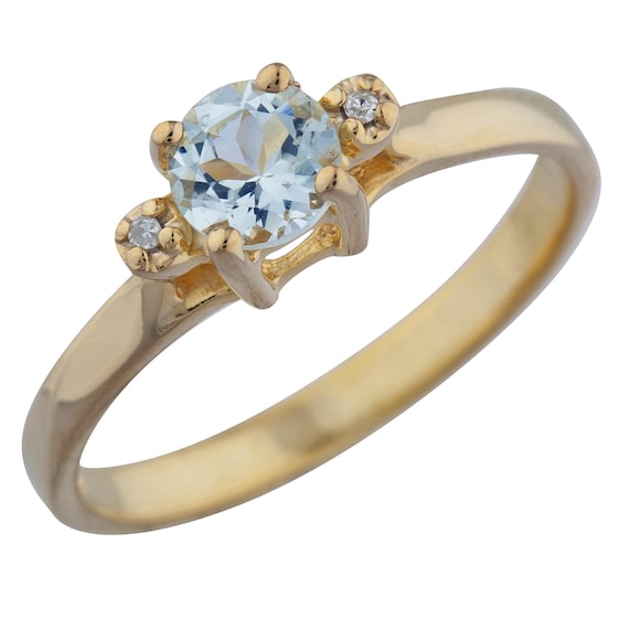 0.50 Ct Natural Aquamarine /& Diamond Round Ring .925 Sterling Silver