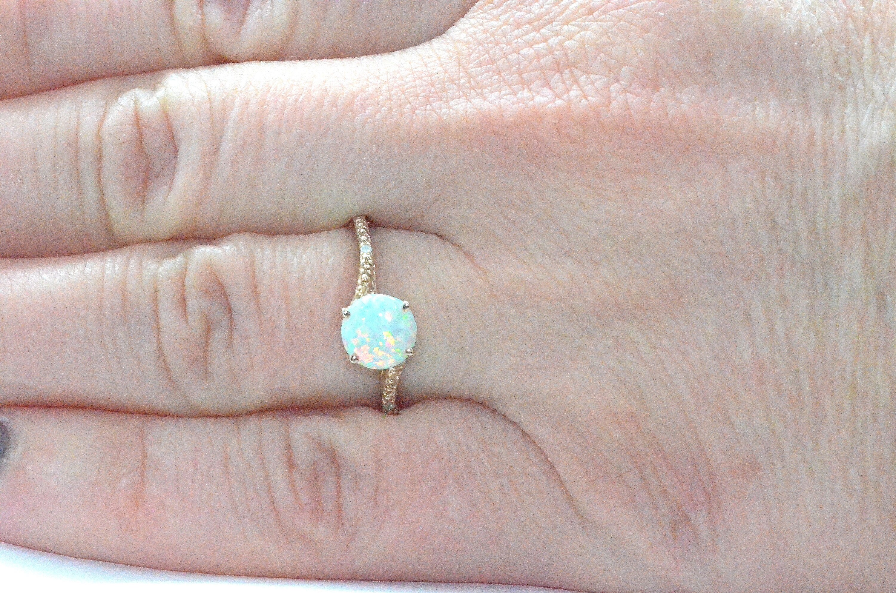 14Kt Rose Gold Plated Opal & Diamond Round Ring Dainty Gift