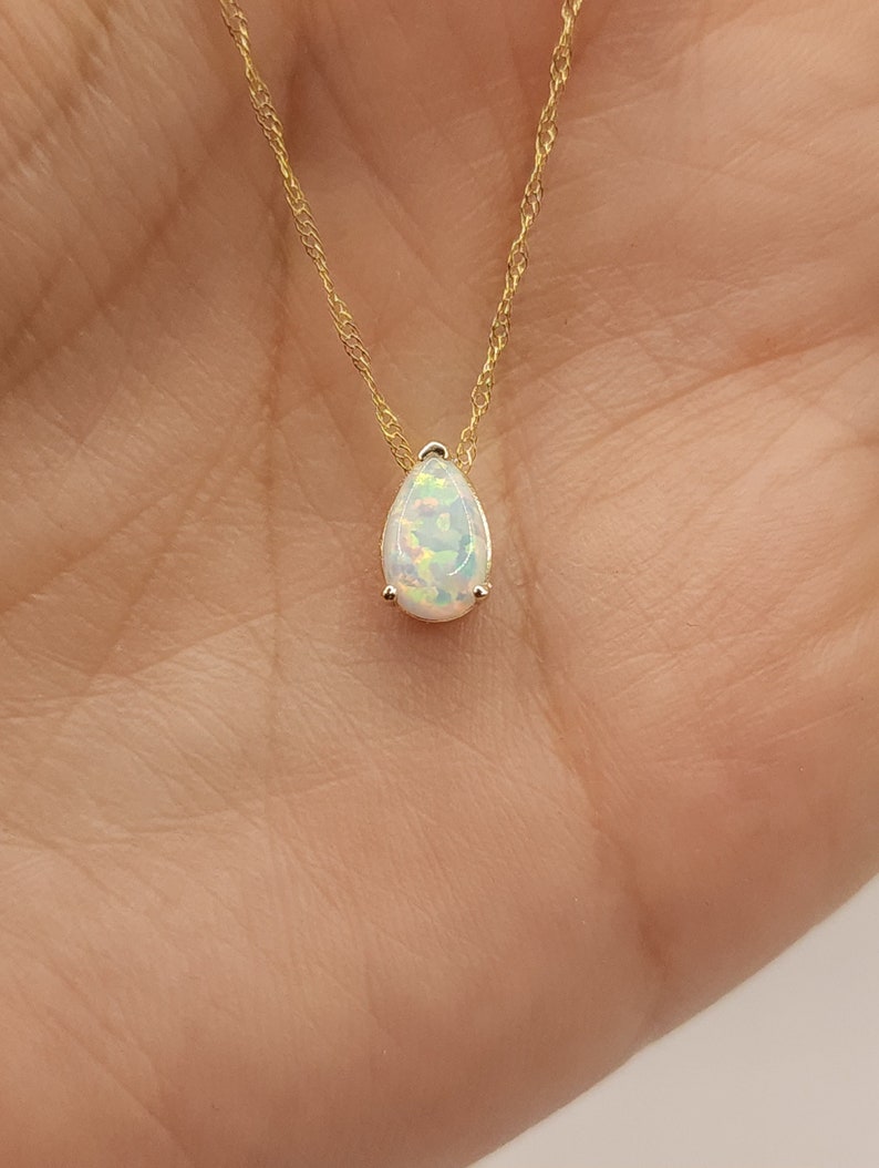 14Kt Gold Opal Halskette, Opal Teardrop Halskette, Opal Anhänger, Oktober Birthstone Halskette, Opal Gold Halskette Bild 1