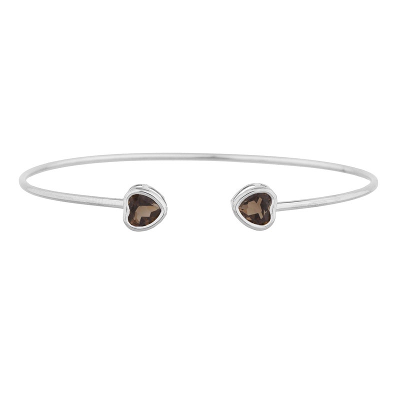14Kt Yellow Gold Rose Gold Silver Genuine Smoky Topaz Heart Bezel Bangle Bracelet Bridesmaid Bridal Wedding Jewelry Dainty Fashion