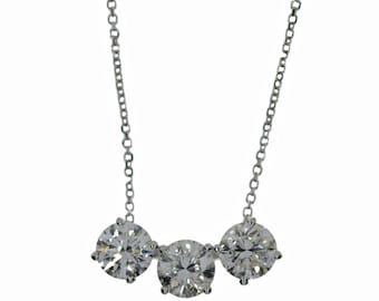 1.50 Ct Diamond Necklace, 14K Gold Lab Grown Diamond Solitaire Pendant, 3 Stone Diamond Necklace