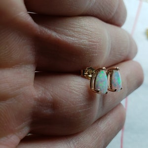 14K Gold Opal Earrings, Opal Gold Earrings, Opal Teardrop Stud Earrings, October Birthstone Earrings image 2