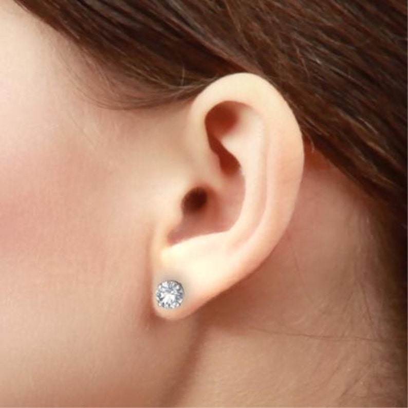 White Gold White Sapphire Round Stud Earrings .925 Sterling Silver Dainty Gift For Her Bridesmaid Bridal Wedding Jewelry