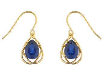 14K Gold Blue Sapphire Earrings, Sapphire Earrings, Dangle Earrings, Drop Earrings, Teardrop Earrings, September Birthstone Earrings
