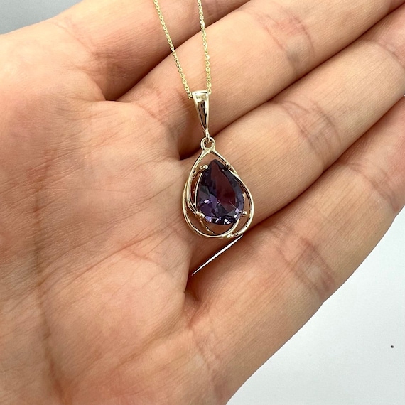14kt Gold Alexandrite Necklace Alexandrite Pendant Teardrop