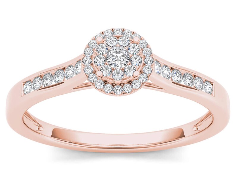 10Kt Rose Gold 0.25 Ct Genuine Natural Diamond Engagement Halo Ring
