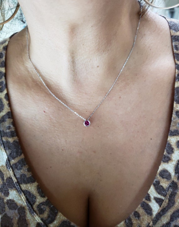 14K Gold Ruby Necklace Ruby Pendant Ruby Bezel Necklace July Birthstone Necklace Ruby Dainty Necklace Gift For Her