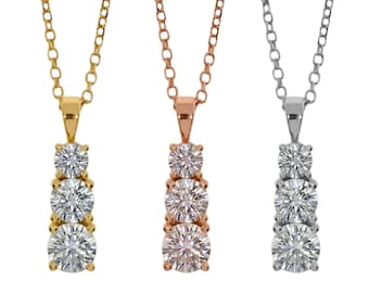 1,50 ct diamanthalsband, solitairehänge i 14 karat guld med labbodlad diamant, halsband med 3 graderade diamanter