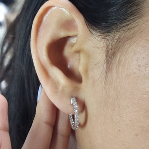 1 Ct Diamond Hoop Earrings, 14Kt Solid Gold Huggie Earrings, Lab Grown Diamond Hoop Earrings, Inside & Outside Diamonds