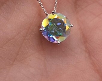 14Kt Gold Natural Mercury Mist Mystic Topaz Round Pendant Necklace Dainty Gift For Her Jewelry