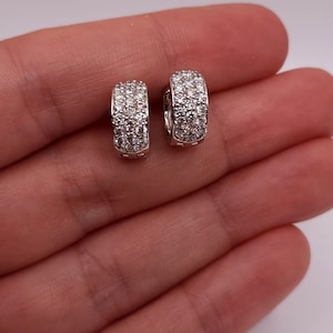 0.76 Ct Diamond Earrings, 14Kt Solid Gold Huggie Earrings, 3 Row Lab Grown Diamond Hoop Earrings