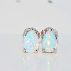 14K Gold Opal Earrings, Opal Gold Earrings, Opal Teardrop Stud Earrings, October Birthstone Earrings image 3
