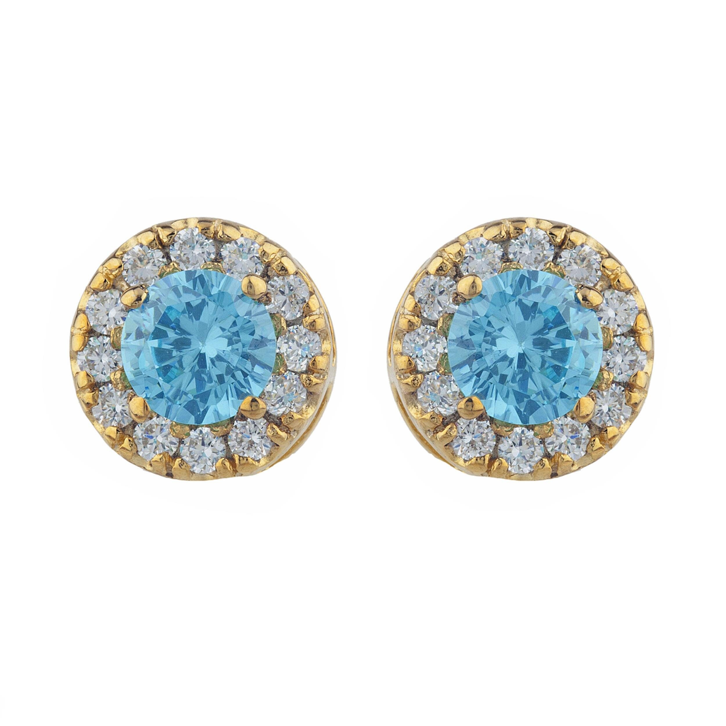 14K Gold Swiss Blue Topaz Earrings Blue Topaz Stud Earrings | Etsy
